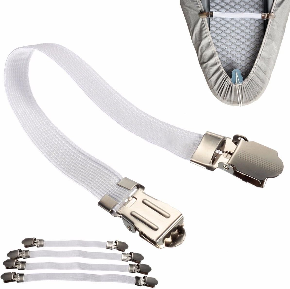 4pcs Ironing Board Cover Clip Fasteners Tight Fit Elastic Brace Bed Sheet Grips