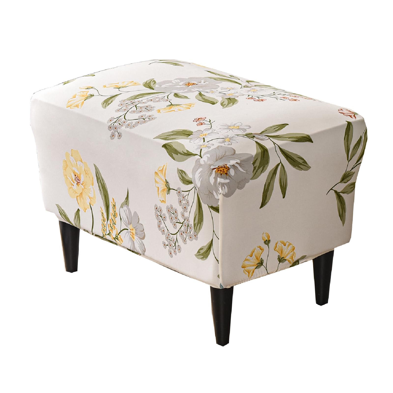KRFOONN Ottoman Slipcovers Stretch Rectangle Footrest Stool Covers Printed Ottoman Cover for Foot Stool Furniture Protector with Non Slip Elastic