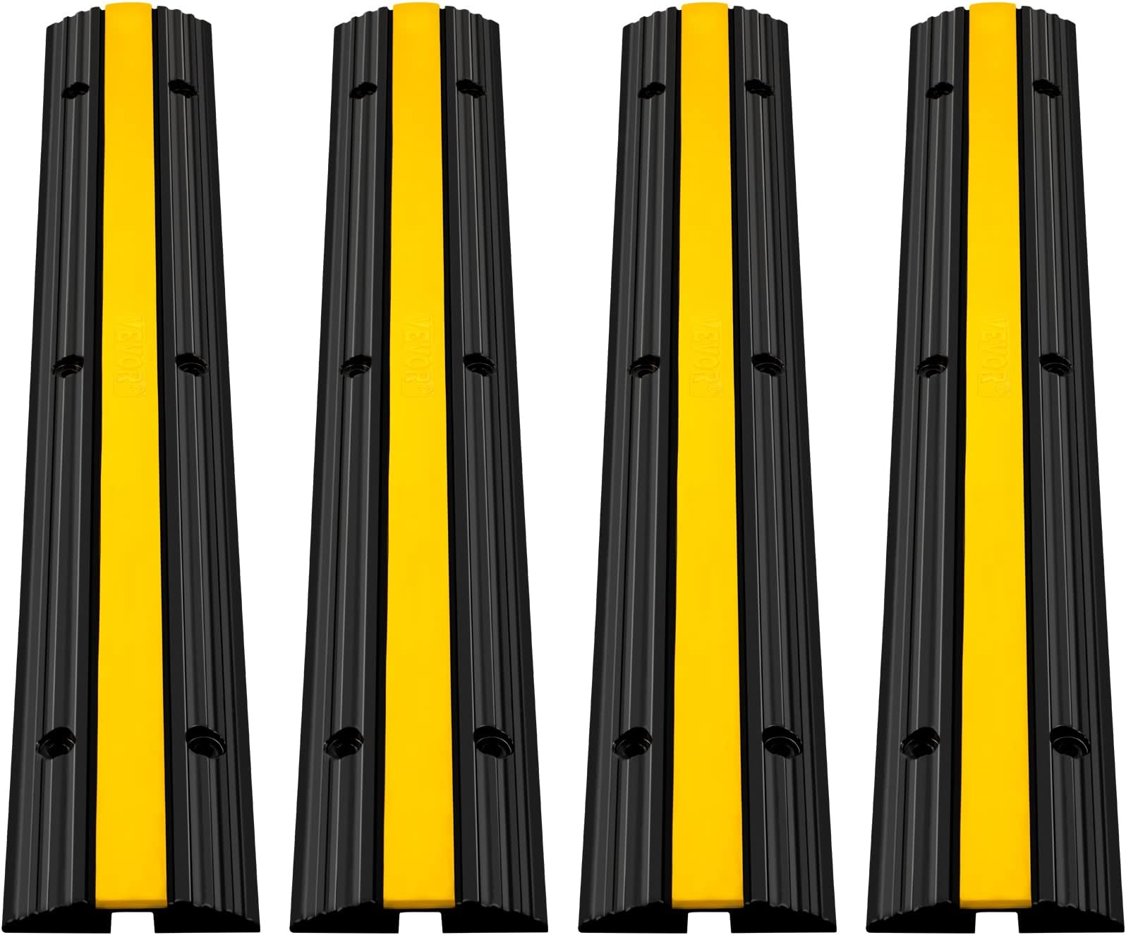 Happybuy 4 Pack of 1-Channel Rubber Cable Protector Ramps Heavy Duty 18000Lbs Load Capacity Cable Wire Cord Cover Ramp Speed Bump Driveway Hose Cable Ramp Protective Cover