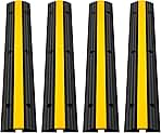Happybuy 4 Pack of 1-Channel Rubber Cable Protector Ramps Heavy Duty 18000Lbs Load Capacity Cable Wire Cord Cover Ramp Speed Bump Driveway Hose Cable Ramp Protective Cover