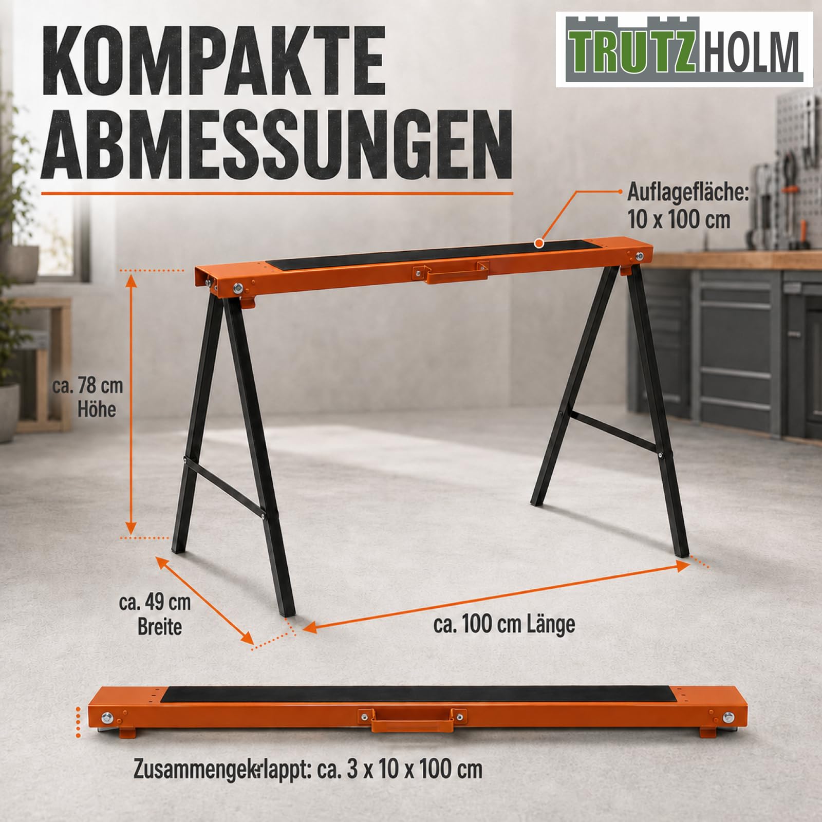 2x TRUTZHOLM Klappbock 250 kg Traglast Gerüstbock Unterstellbock Stützbock Klappböcke aus Stahl