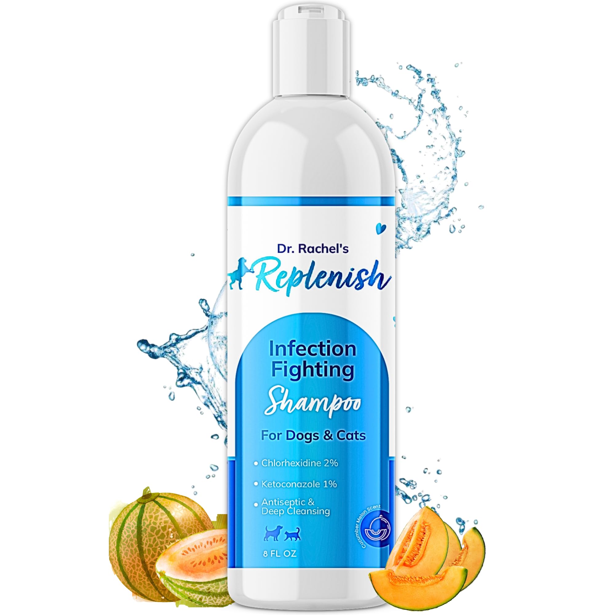 Replenish Anti Itch Dog Shampoo with Ketoconazole and Chlorhexidine for Dog Skin Irritation Treatment & Itchy Skin Relief - Dr. Rachel’s Veterinary Formula Dog Shampoo with Cucumber Melon Scent - 8 oz