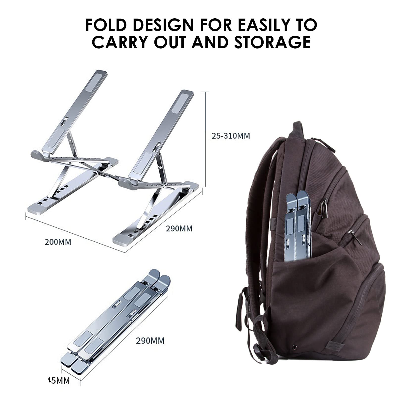 Supporto portatile regolabile per laptop pieghevole da viaggio con ventilazione per un calcolo confortevole