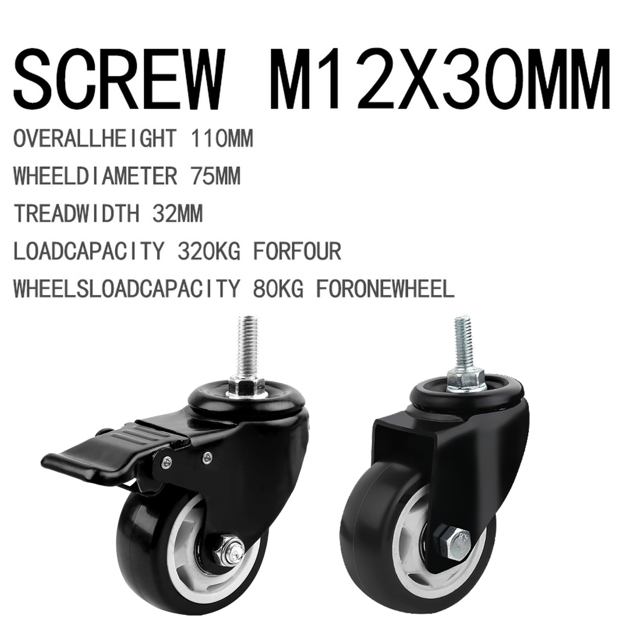 do dużych obciążeń Skrętny 4 z Blokujący Cecha 60 80 kg nośność Każdy (80 kg M12 x 30 mm) doskonały do Meble Mobilność i Stabilność