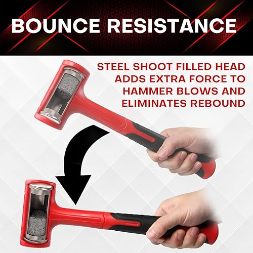 Miniatura 6 de YIYITOOLS Martillo de golpe muerto, 27 onzas (1.5 libras), rojo y negro, diseño a prueba de golpes, sin rebote, herramientas de maquinista, agarre