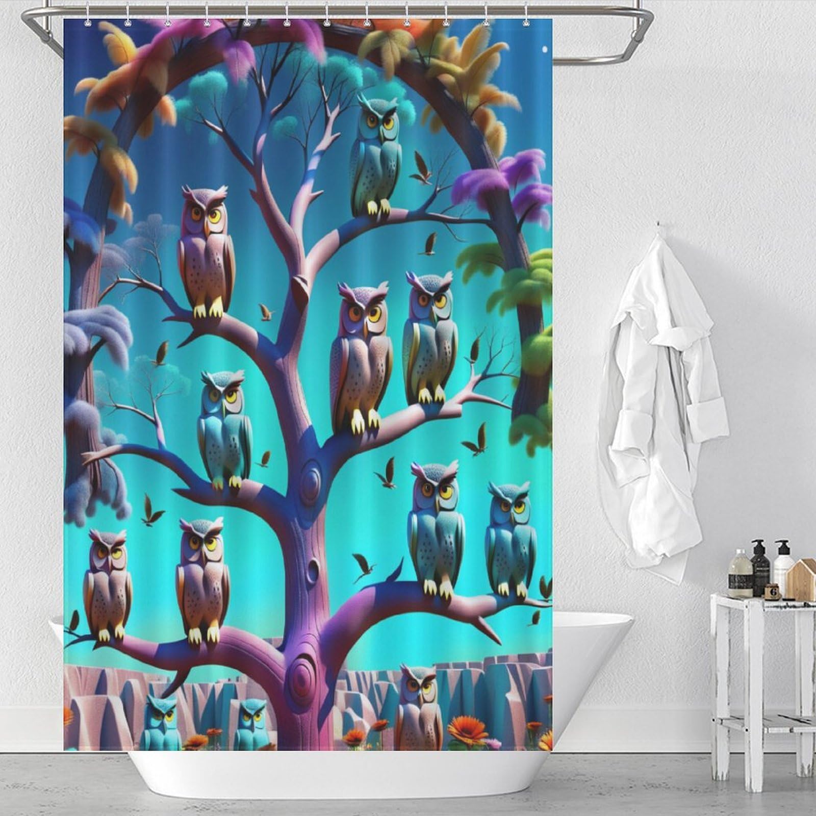 Rideau de douche imperméable séchage rapide motif hibou