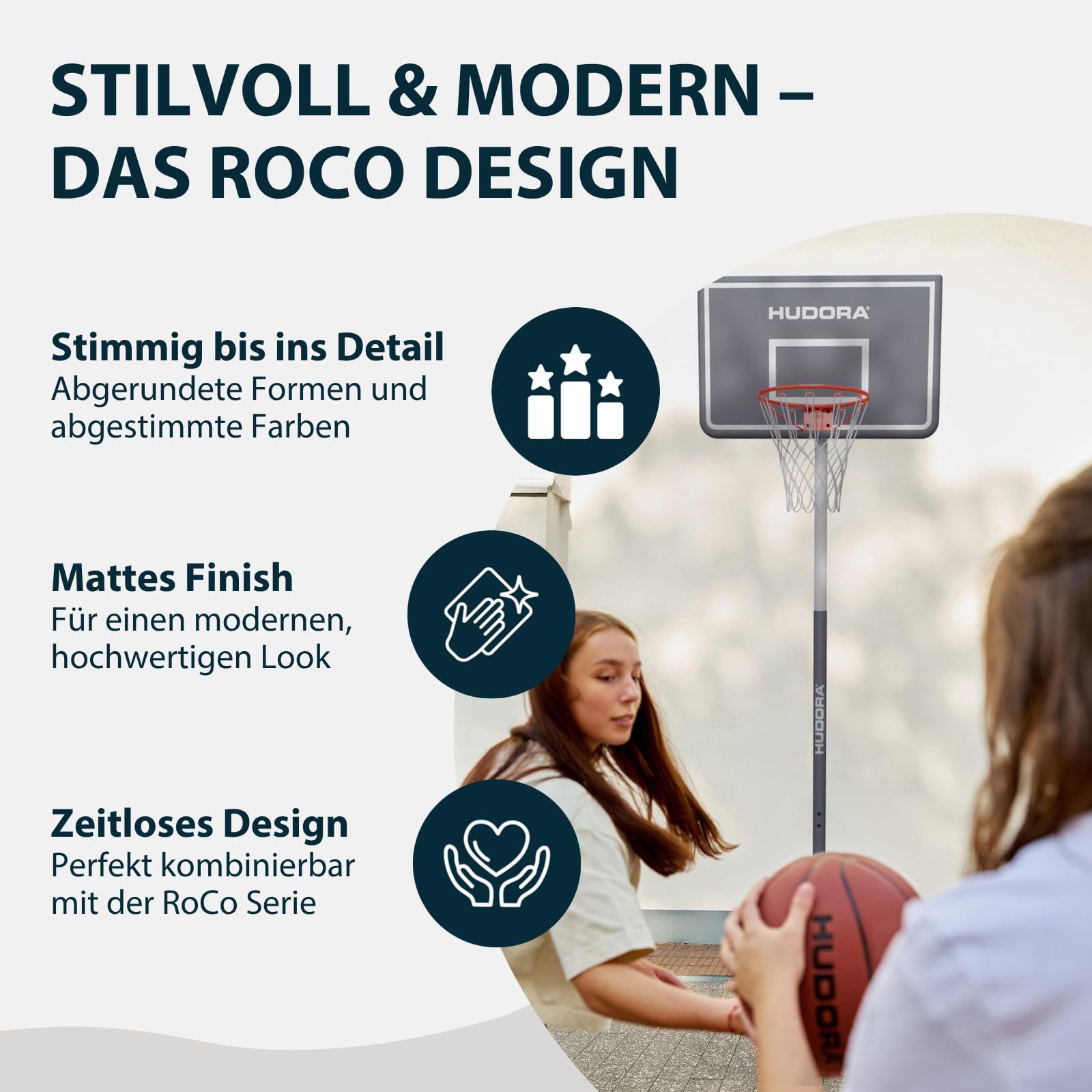 HUDORA Basketballständer RoCo 305 Lite - Höhenverstellbarer Basketballkorb - geeignet für Indoor und Outdoor - für Kinder und Jugendliche - Basketball Korb mit Ständer - Shadow, grau