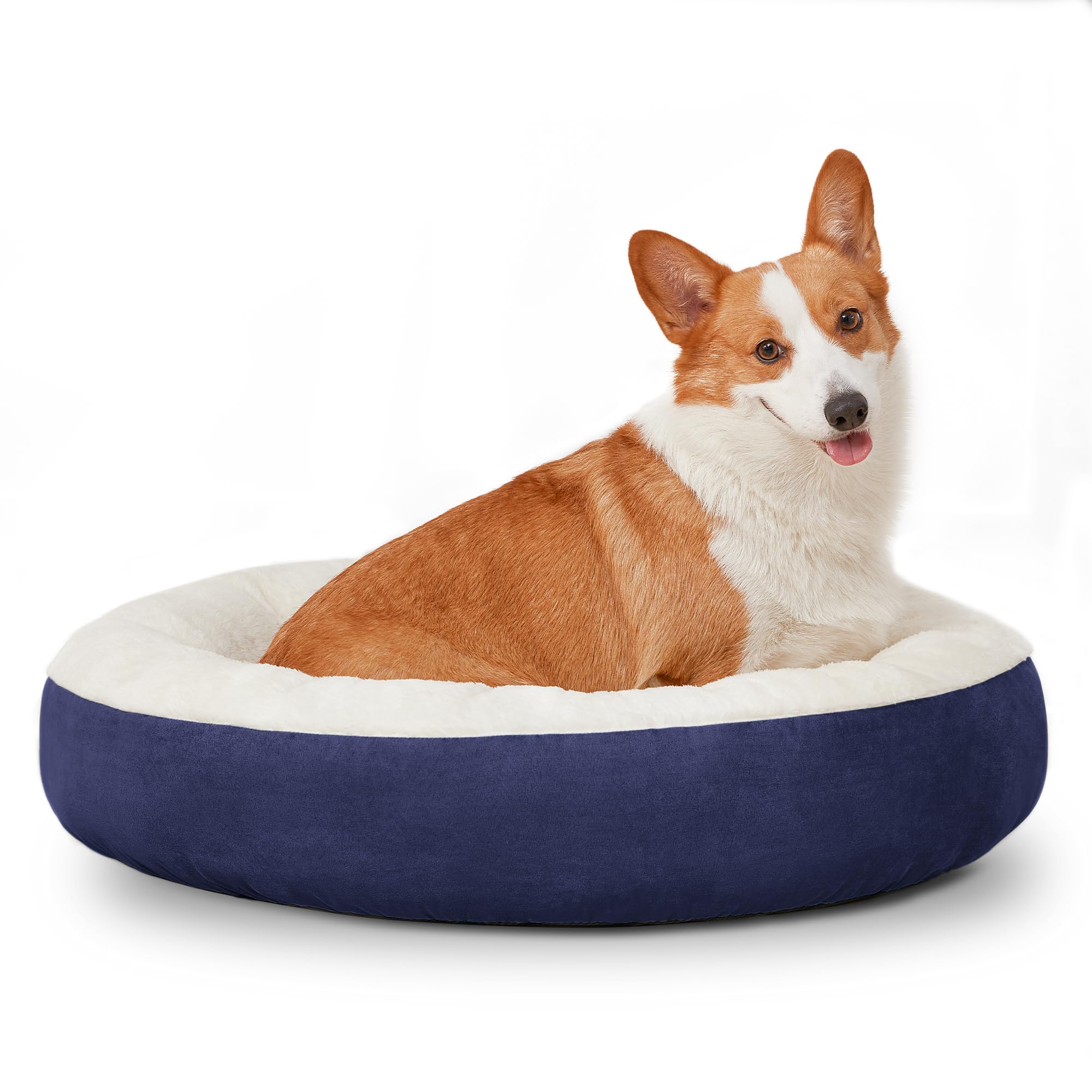 Love's cabin Round Donut Cat and Dog Cushion Bed, 25in Pet Bed for Cats or Small Dogs, Anti-Slip & Water-Resistant Bottom, Super Soft Durable Fabric Pet beds, Washable Luxury Cat & Dog Bed Navy