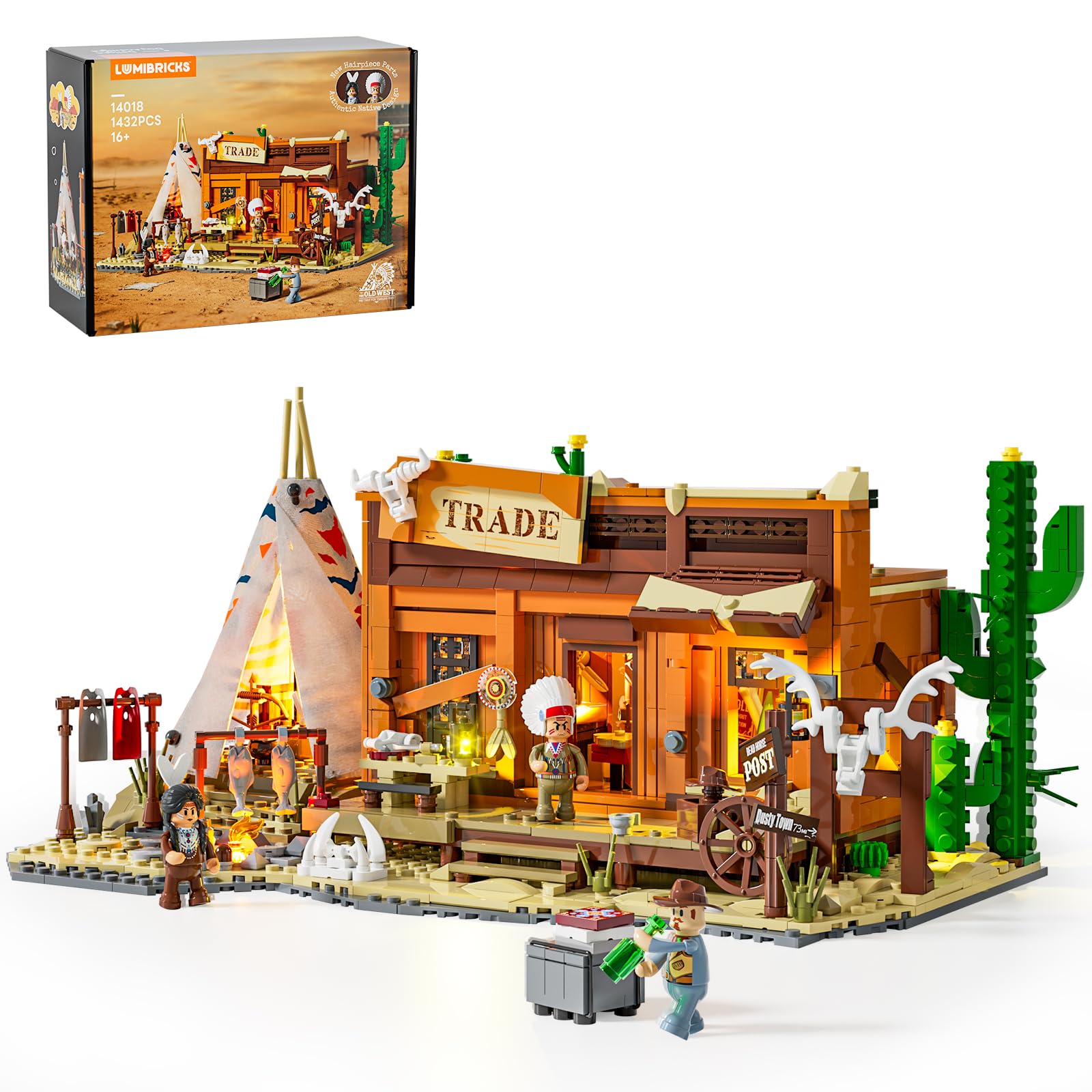 Lumibricks The Old West Western Fur Trading Post Building Blocks Set, Native American Inspired Frontier Trading Station with LED Lights, Modular Building Kit for Adults