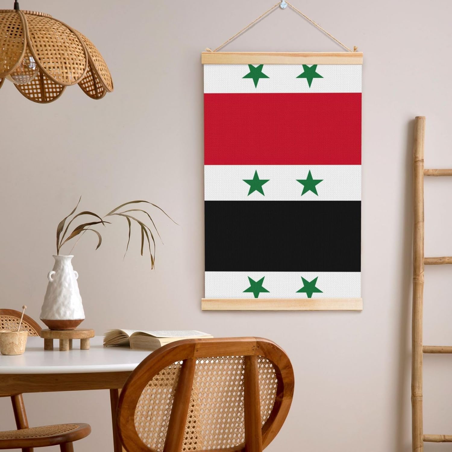 Flag Of The Syrian Arab Republic Print Poster Hanger,Hanging Poster, Poster Frame,Wood Poster Hanger, For Wall Hanging