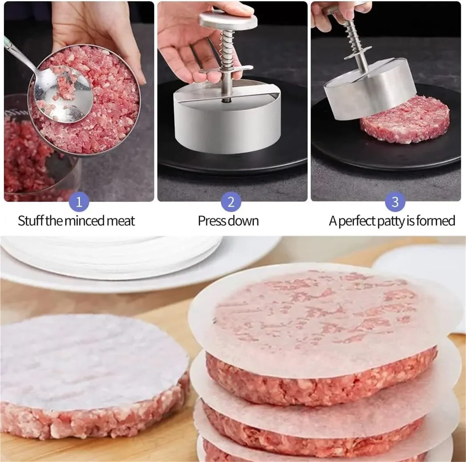 Stampo riso acciaio inox Pressa for hamburger e patty | Utensili for barbecue for manzo da cucina con spessore regolato dello stampo manuale(14cm)
