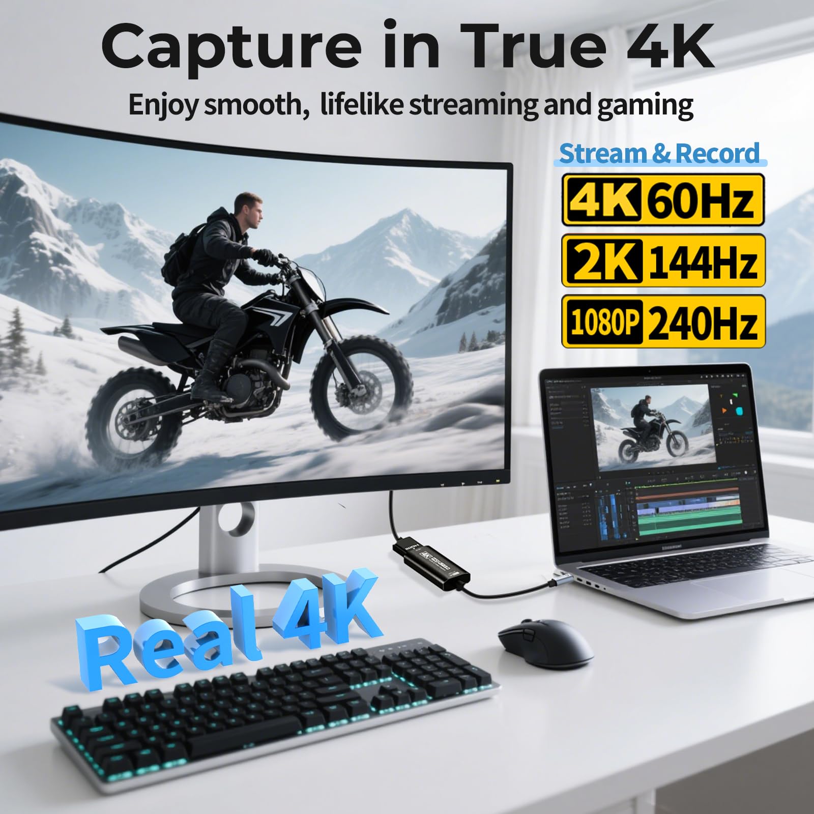 Guermok Tarjeta de captura HDMI 4K a 60FPS, 1080P a 240FPS USB 3.0 HDMI a USB A/C tarjeta de captura de video para transmisión, funciona con Pad, Switch 2/1, PS4/5, Xbox1, Quest3, Mac OS, Windows