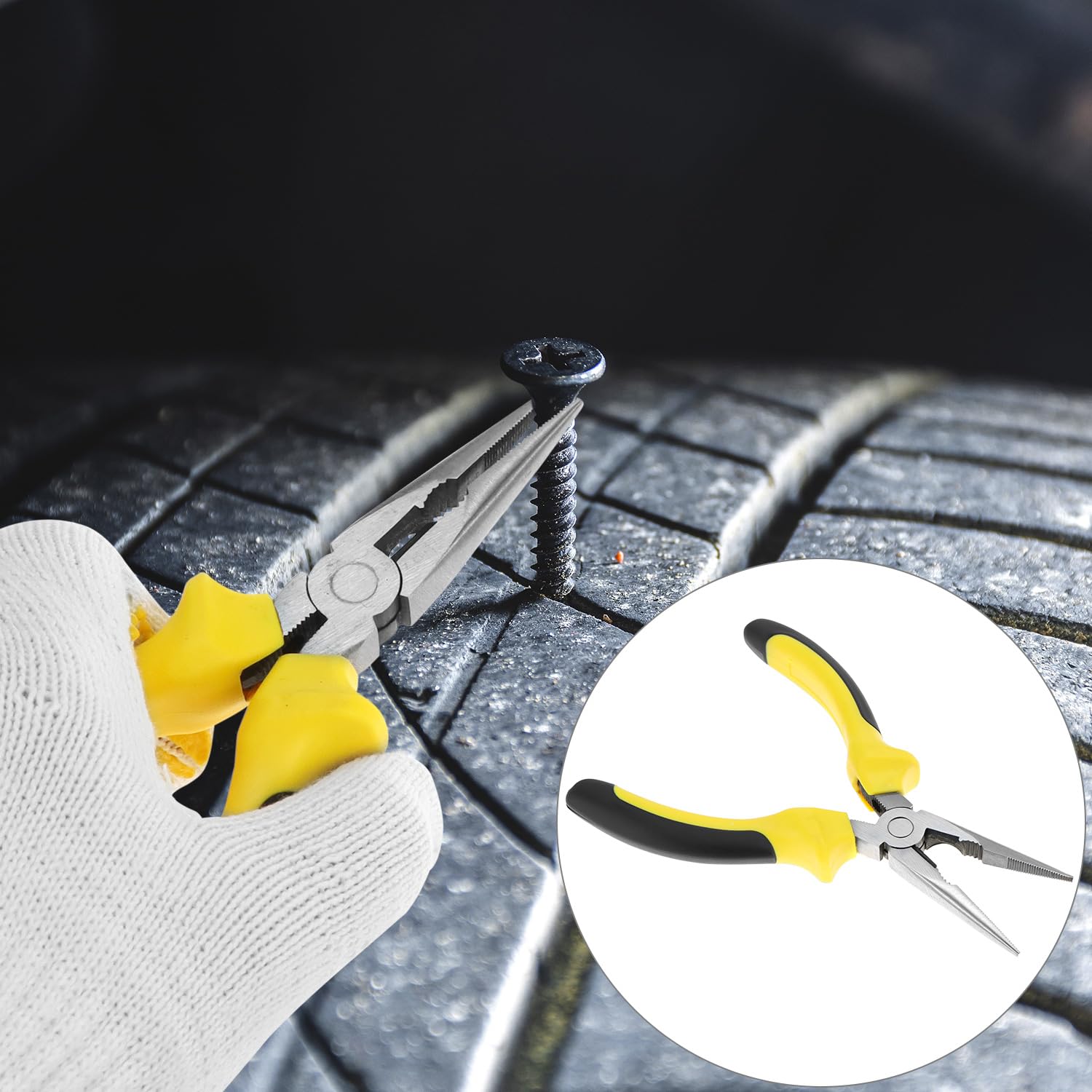 QWORK® 57-częściowy zestaw do naprawy przedziur w oponach, zestaw do naprawy opon do samochodu, samochodu ciężarowego, motocykla i roweru