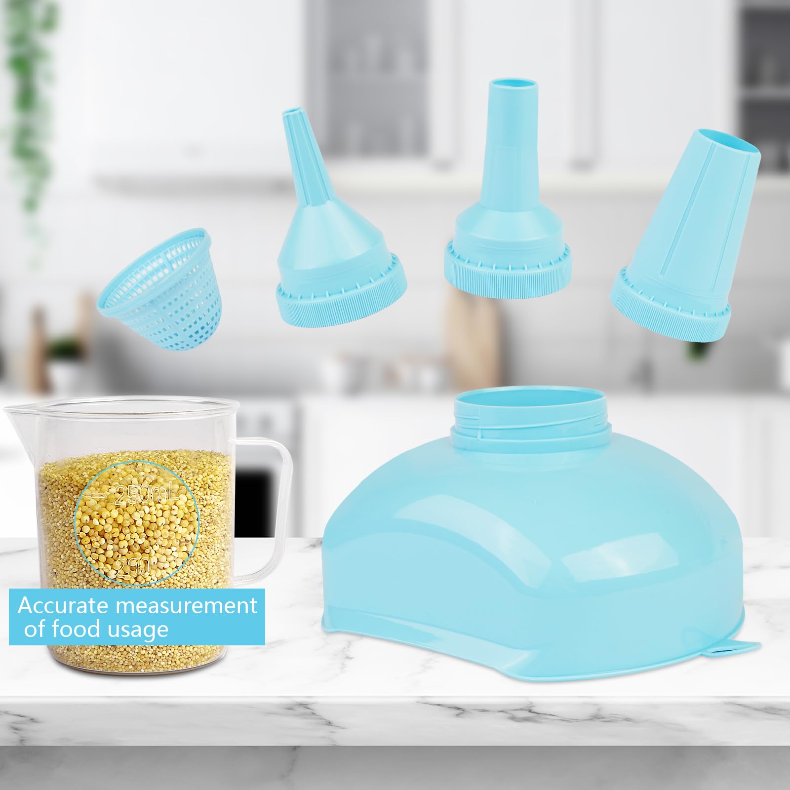 SSYR&P Embudo boca ancha, embudo cocina multiusos 4 en 1 con filtro extraíble, plástico de calidad alimentaria, apto para lavavajillas, para llenar tarros de boca ancha y regulares,azul