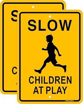 Joffreg Slow Children at Play,Slow Down Sign,17 x 12 Inches,Reflective Aluminum,UV Printed,Weather Resistant,Waterproof,Durable Ink,Easy to Mount,Outdoor Use2 Pack