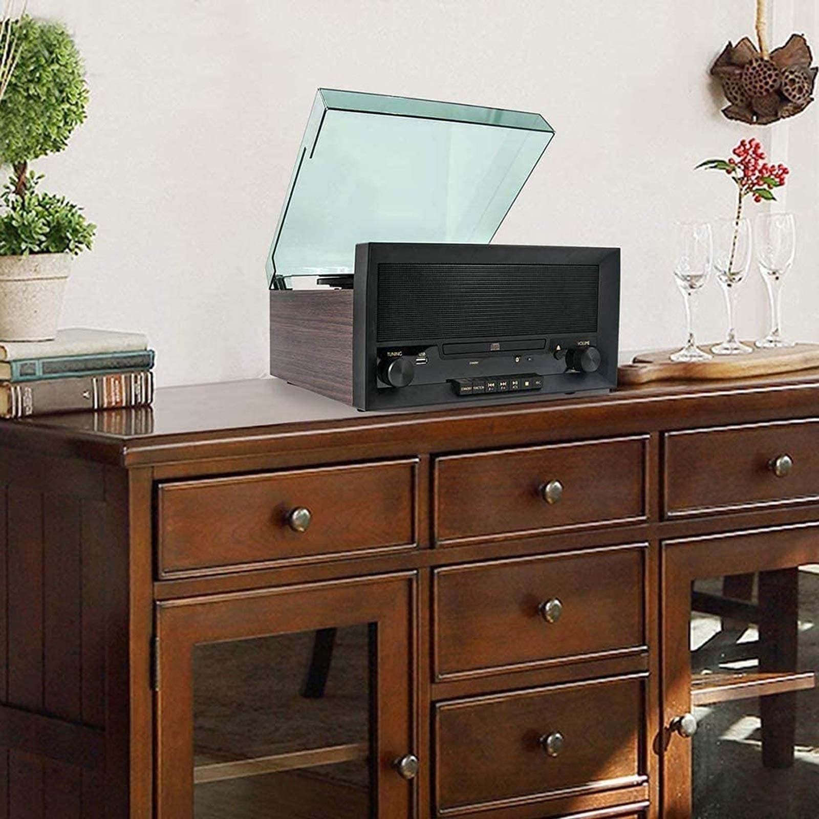 Retro Vinyl Record Player Vinyl CD All-in-One Home Multi-Fonction Player Bluetooth U Disk Radio Radio kxtmm