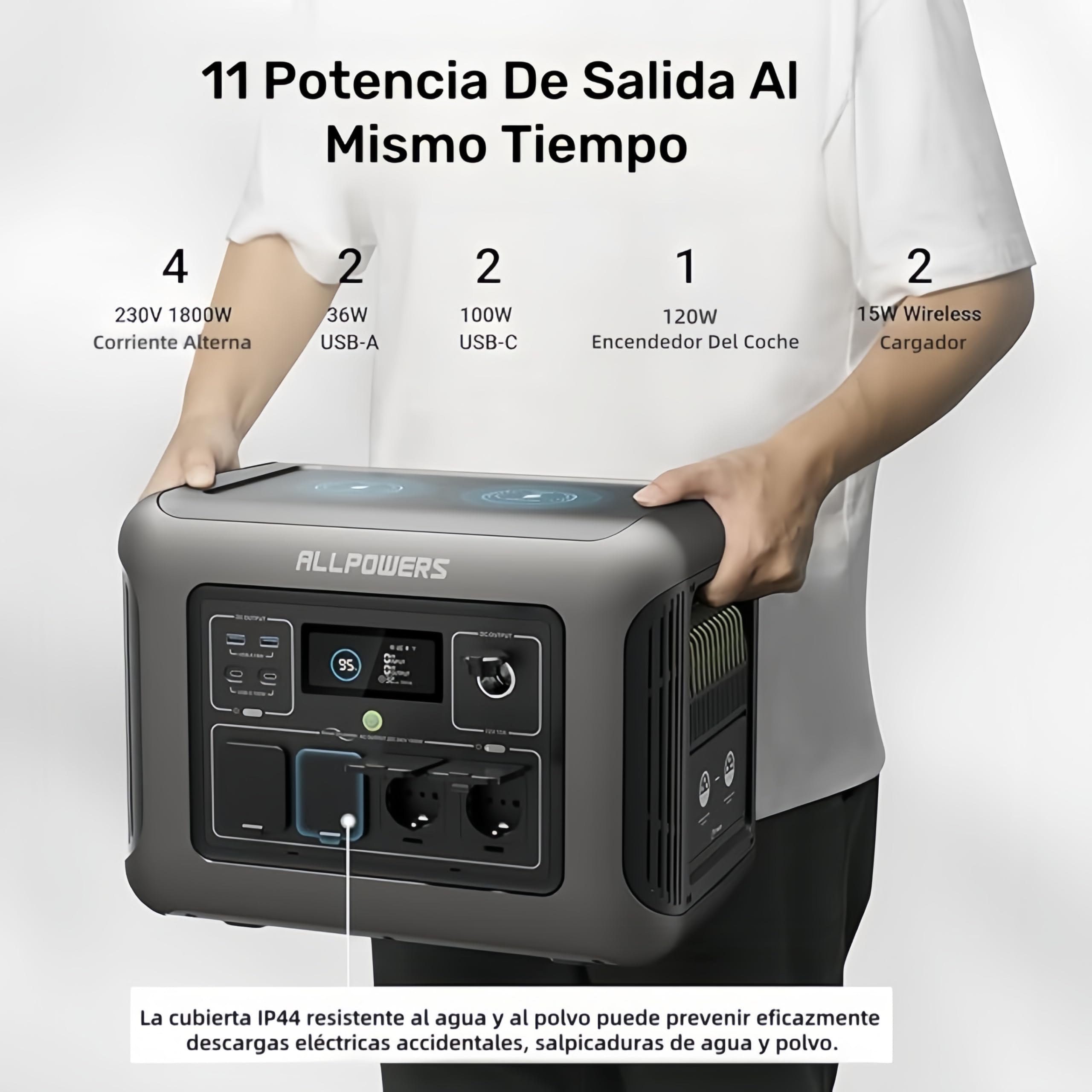 ALLPOWERS R1500 Estación de energía portátil 1152 Wh LiFePO4 batería 1800 W (pico 3000 W) generador solar CA salida Emergencia móvil para jardín, fiesta, viajes, camping, autocaravana