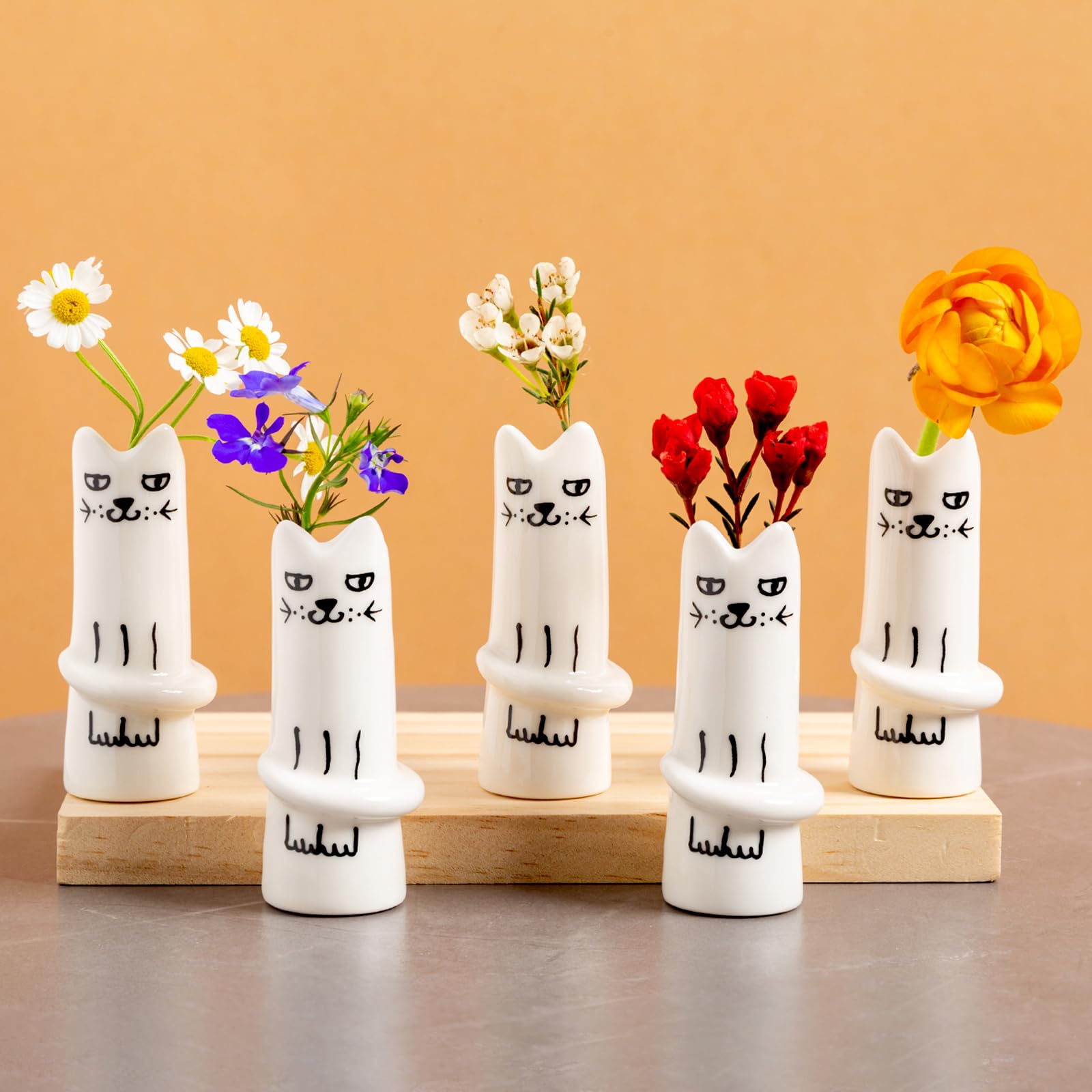 Vase en céramique chat : petits vases mignons faits main, lot tendance en vrac