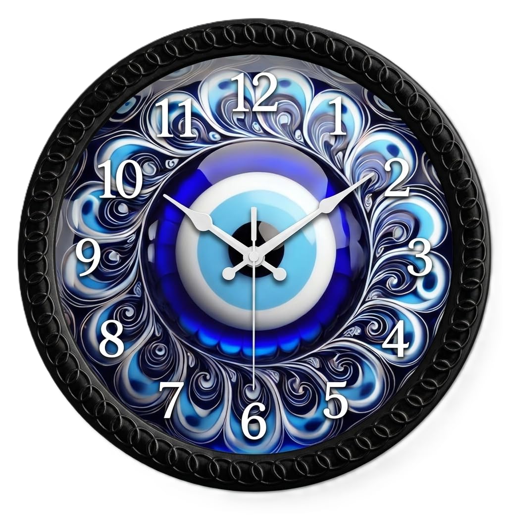 Blue Evil Eye Wall Clock for Home Decor | Premium Silent Non-Ticking Analog Round Wall Clock | Nazar Protection HD Printed Glass Finish | Decorative Clock for Living Room, Bedroom_EE_26-image-2