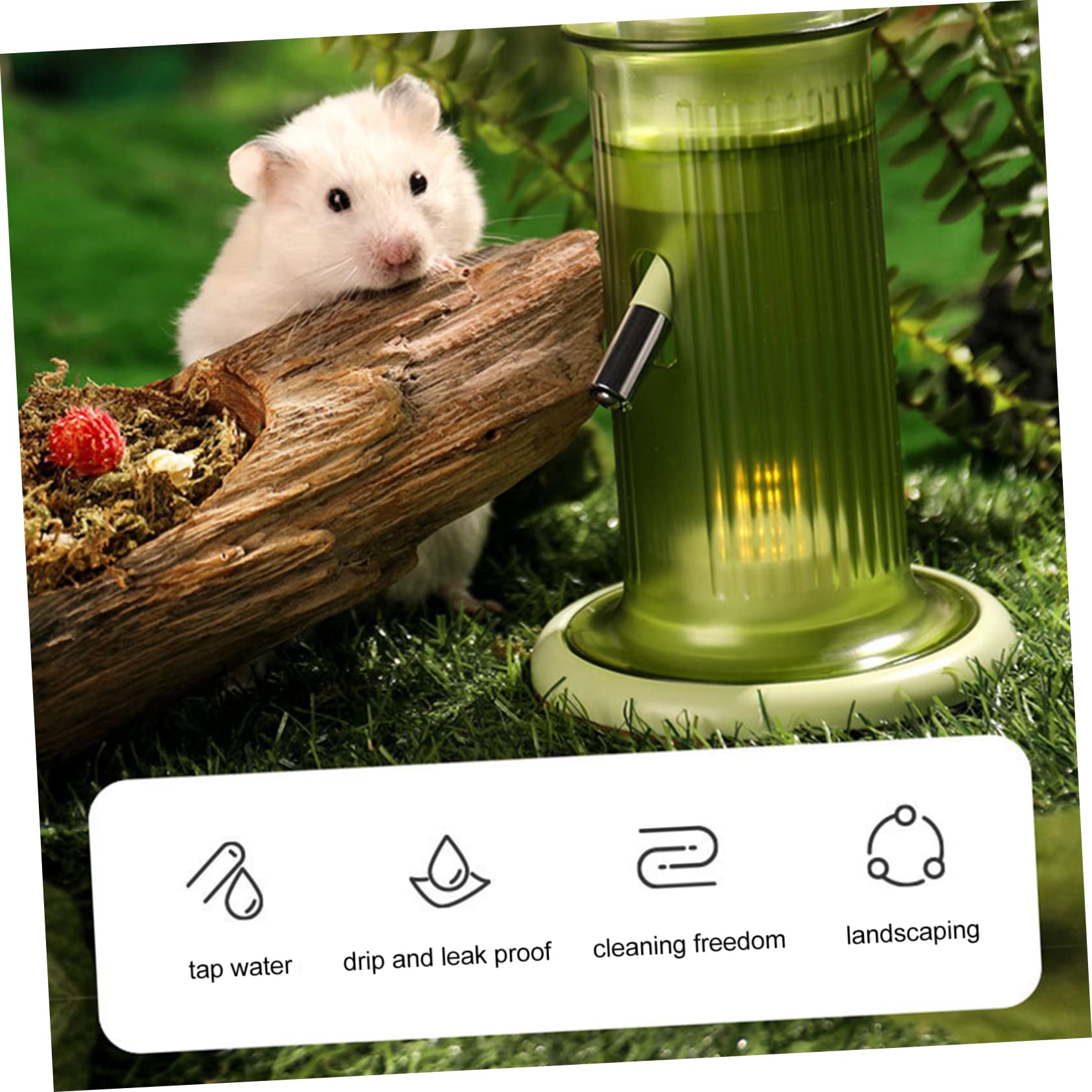 Grüne Hamsterflasche mit Vertikalstand, aus Glas und Polypropylen