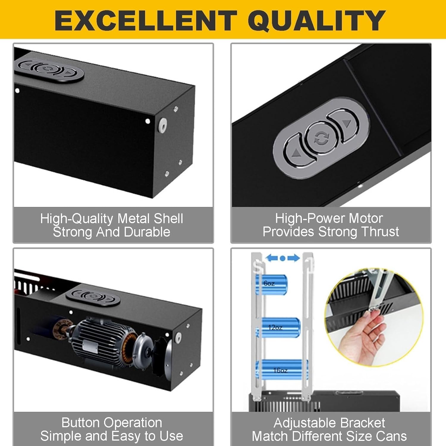 Electric Can Crusher with Adjustable Bracket, 6-16oz Aluminum Can Crusher, Plastic Bottles Smashers