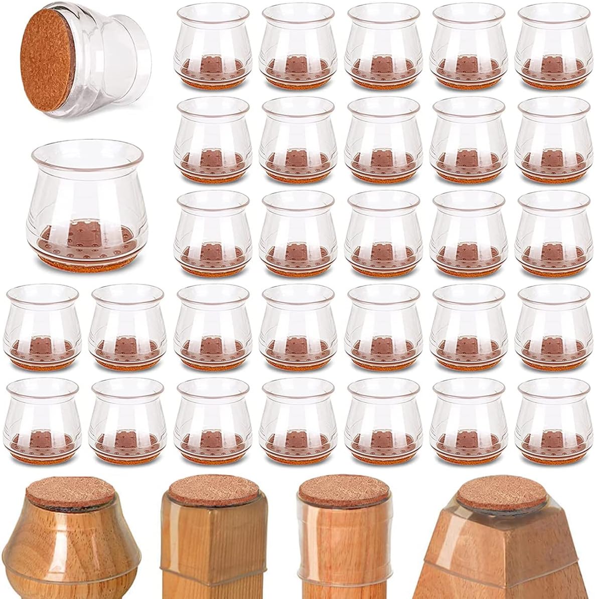 32 Pcs Chair Leg Floor Protectors, Silicone Chair Leg Covers for Hardwood Floors, Clear Felt Bottom Chair Leg Caps, Furniture Feet Protectors from Prevents Scratches and Reduce Noise