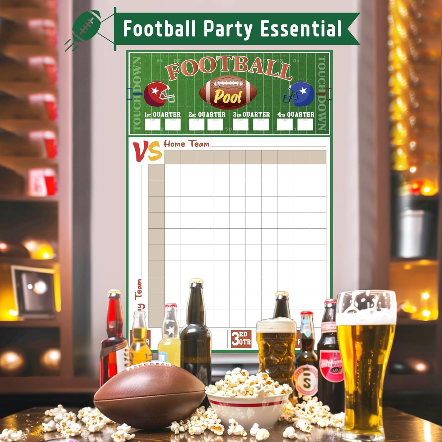 2 Pcs Football Pool Poster, 19‘' x 27.77'' Football Squares Board 100 Grids, Large Football Pool Squares Poster, Big Football Game Party Supplies 2026 - Image 4