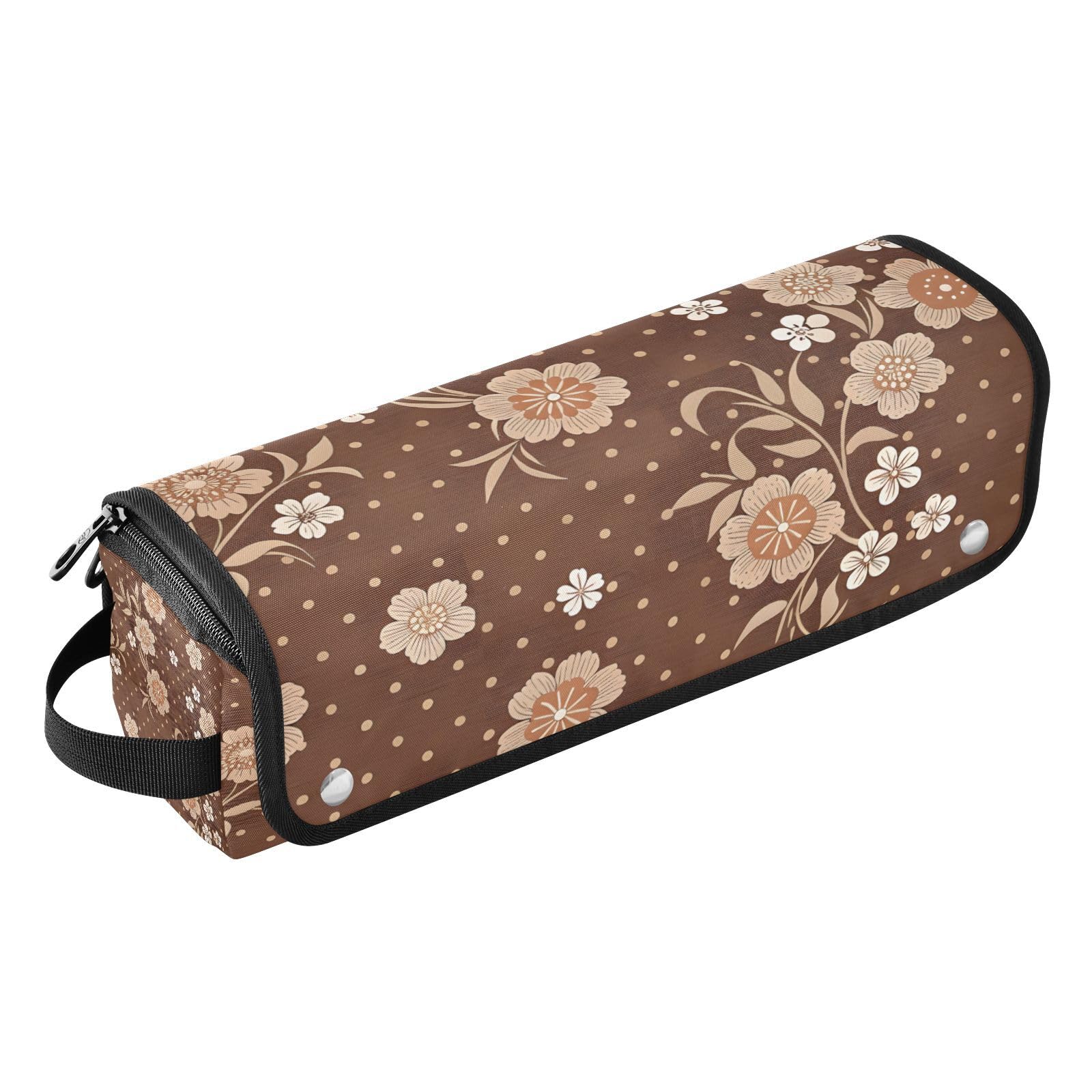 Rustic Flowers Brown Hair Tools Travel Bag Portable Hair Accessory Organizer with Heat Resistant Mat 2 in 1