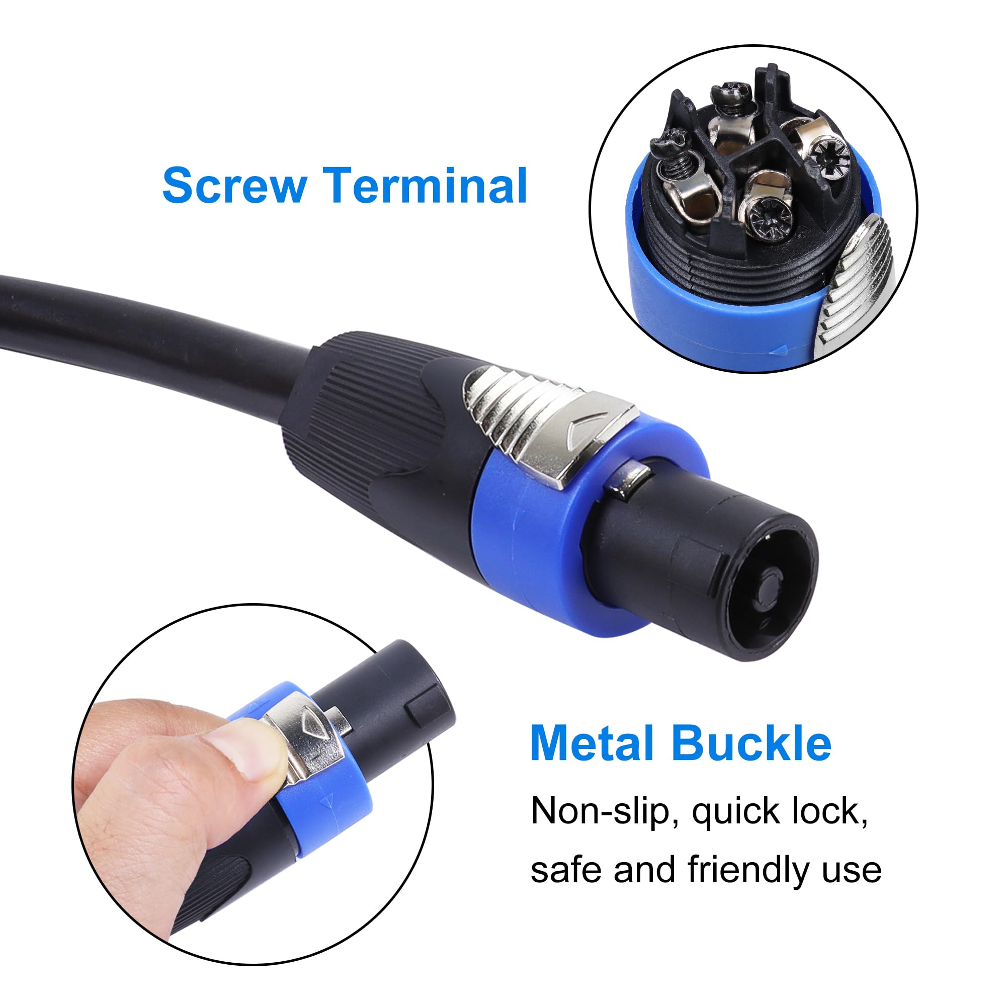 Cavo Speakon a 4 conduttori a filo nudo, calibro 12, cavi SpeakON a estremità aperta, spina maschio Twist Lock NL4FC con presa per montaggio a pannello NL4MP per audio domestico, PA, DJ, palco, 1