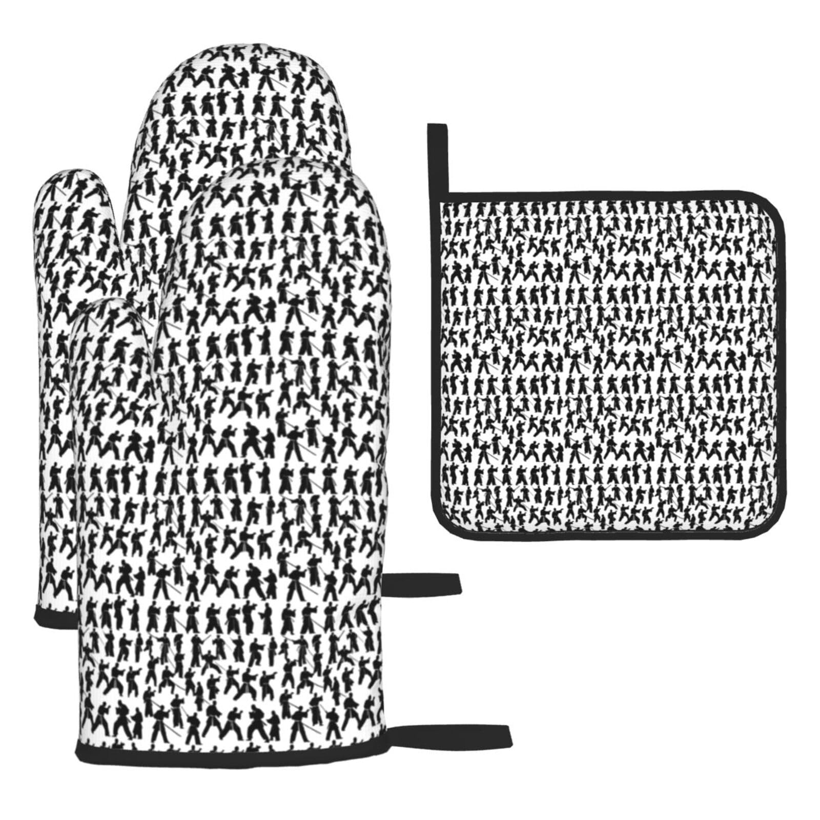 Silhouettes Of Martial Arts Print Oven Mitts Kitchen Gloves Set Everyday Baking Grilling Microwaving Cooking Gift