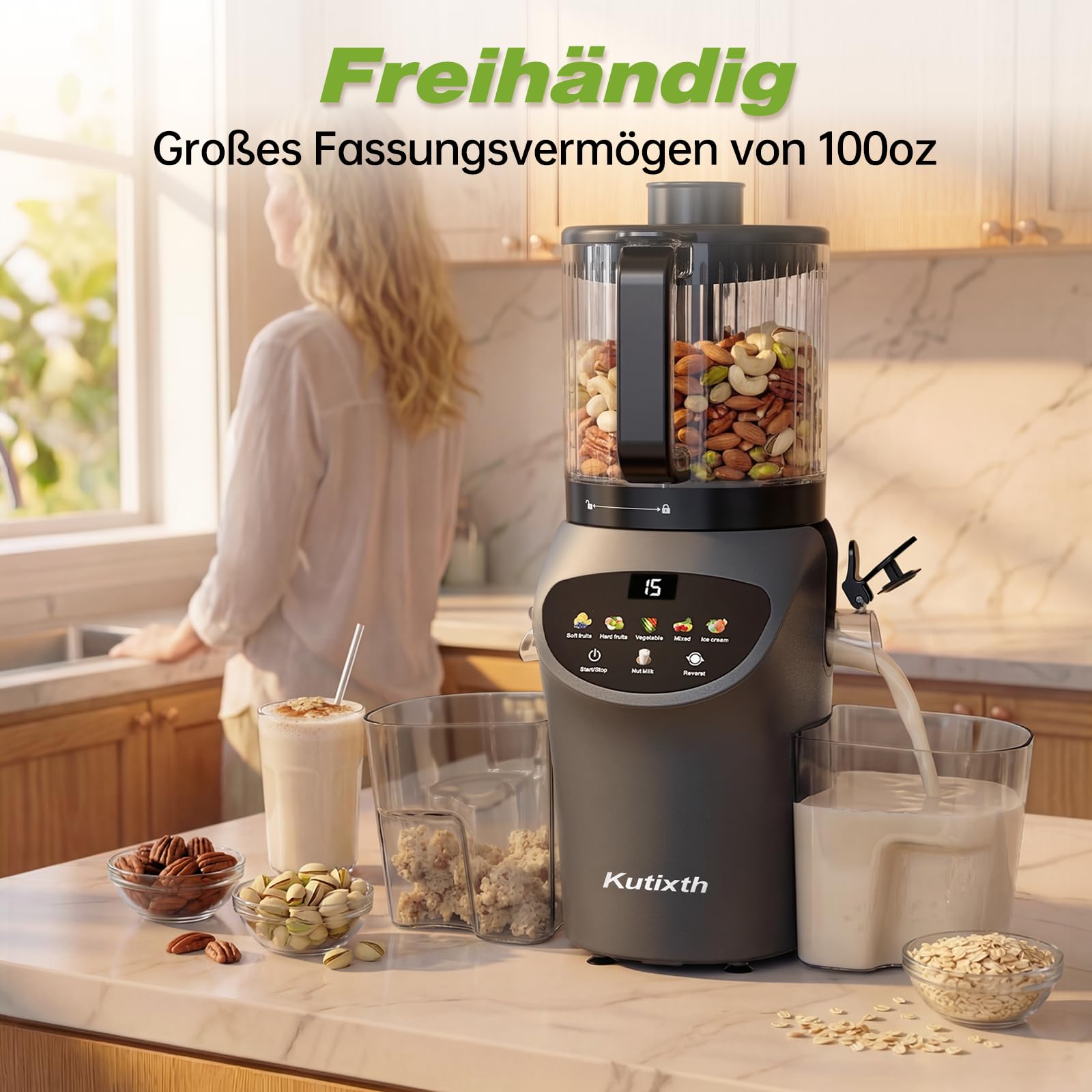 Entsafter 450W Slow Juicer 156mm Fütterungsrutsche 3L Füllvolumen Kaltpresse BPA-Frei