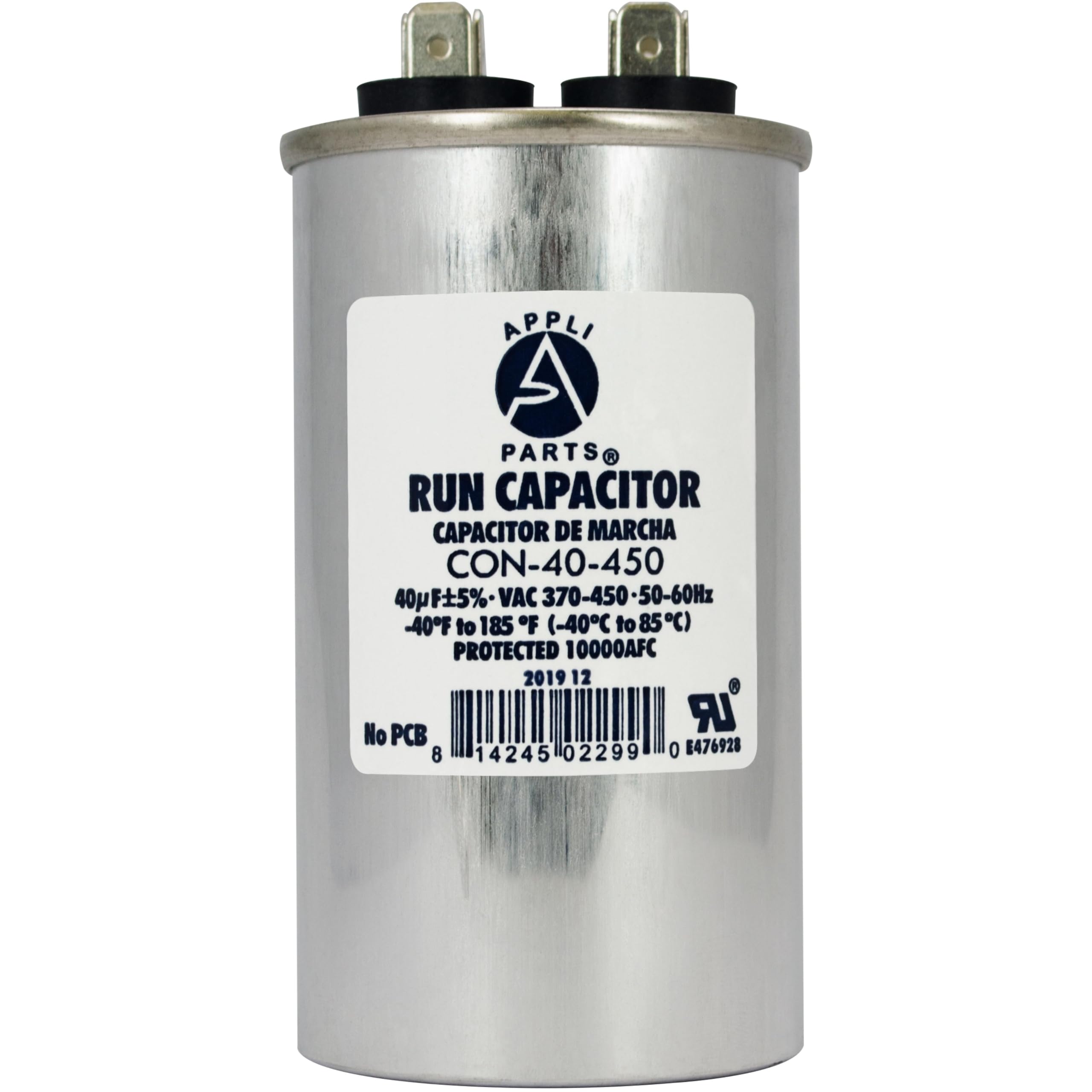 Appli Parts Run Capacitor for ac 40 Mfd uF (microfarads) 370 VAC or 450 VAC CBB65 Round Universal fit for hvac and other applications 4 in High 2 in