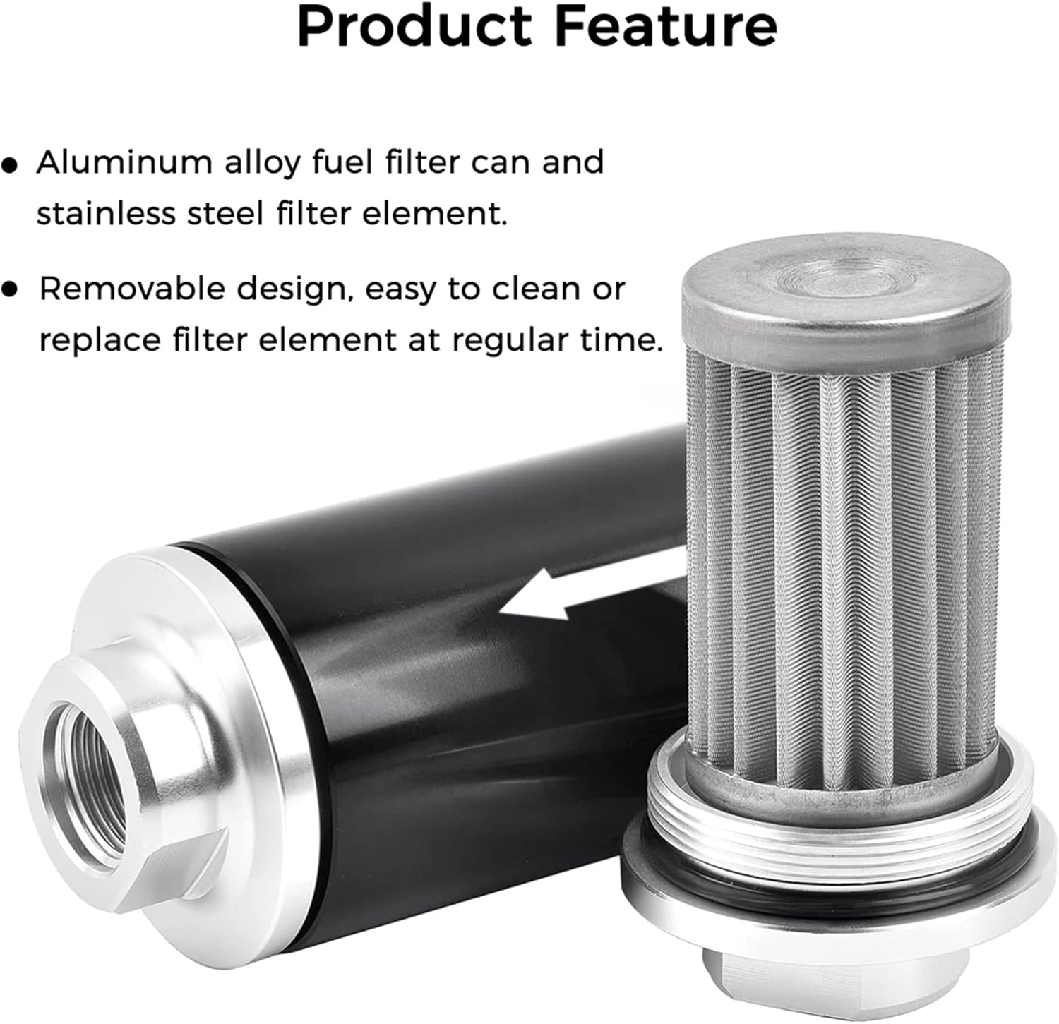 Universal Inline Fuel Filter 100 Micron 50MM Aluminum Alloy Compatible with AN6 AN8 AN10 Adapters Gasoline Diesel E85 Cleanable High Flow Inline Fuel Filter