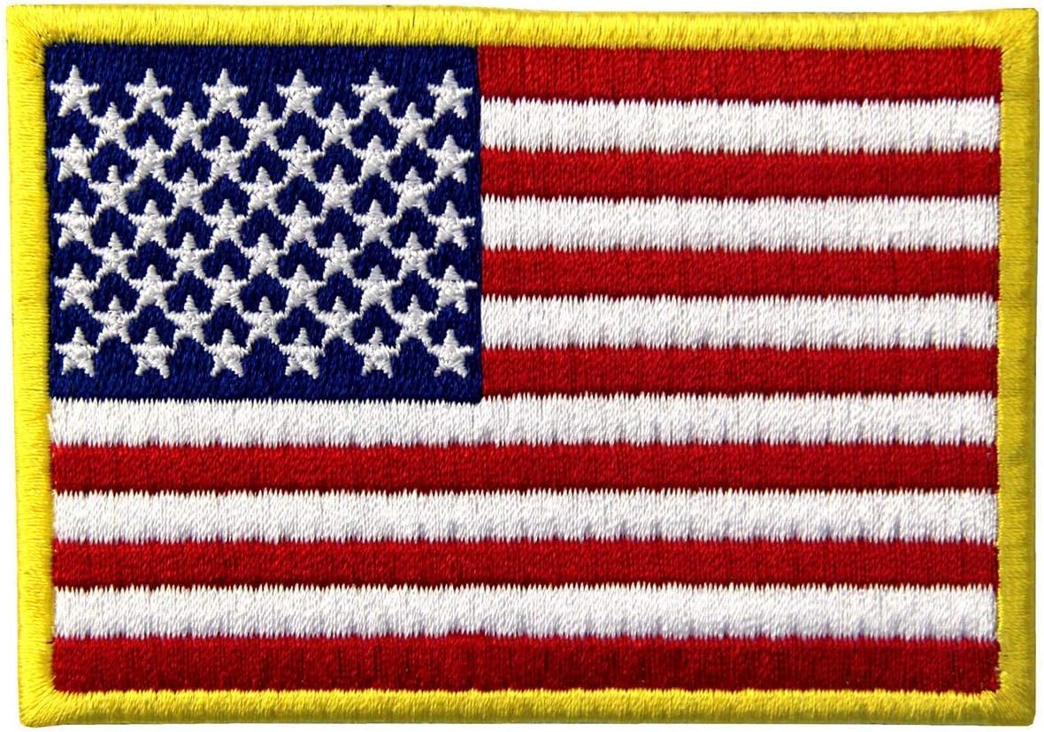 PatchClub American Flag Patch Premium Embroidered, 3.5in - Gold Border - US Flag Patch, United States of America Military Uniform Iron On/Sew On
