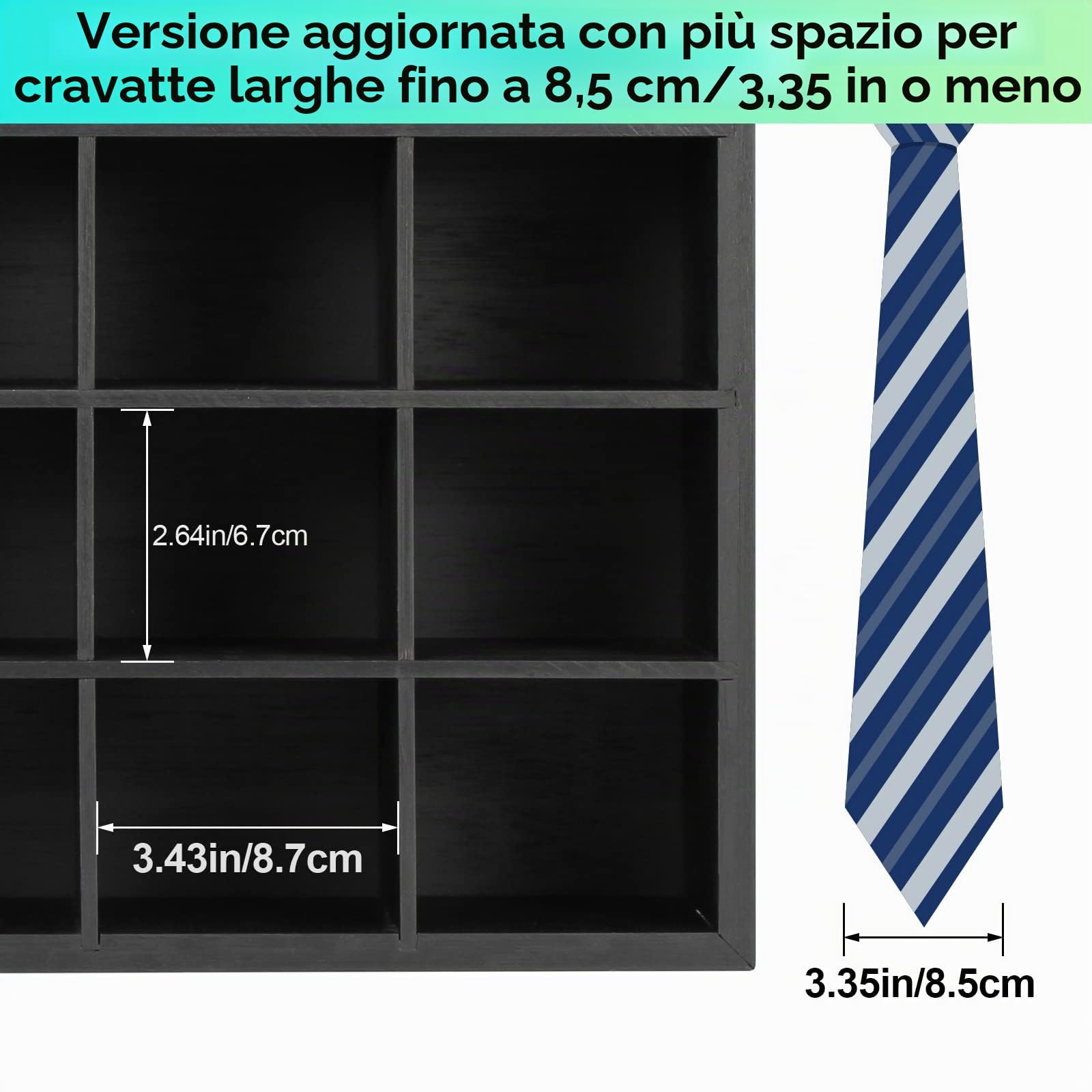 B4Life Portavatte da Parete in Bambù, Organizer per Cravatte da Uomo, Supporto per 16 Cravatte (Nero)