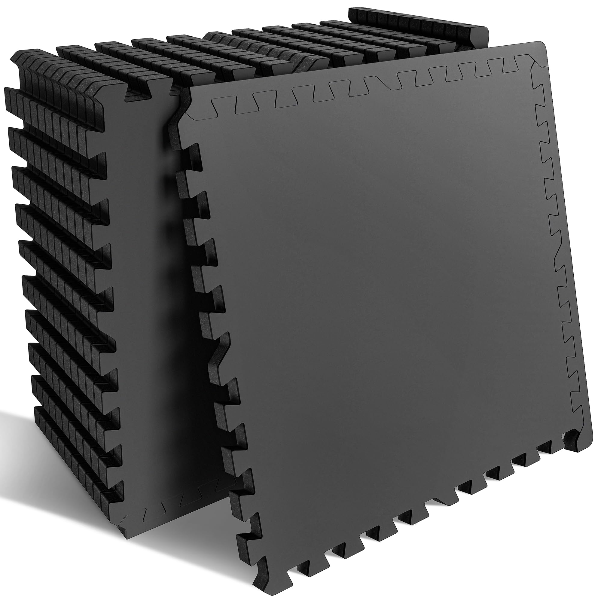 PRAISUN 0.6" Thicker Rubber Top Gym Flooring for Home Gym, 12 Pcs 48 Sq Ft Workout Mats, Exercise Mat, Interlocking Rubber Floor Mats with High Density EVA Foam for Garage, 24 x 24in, Black