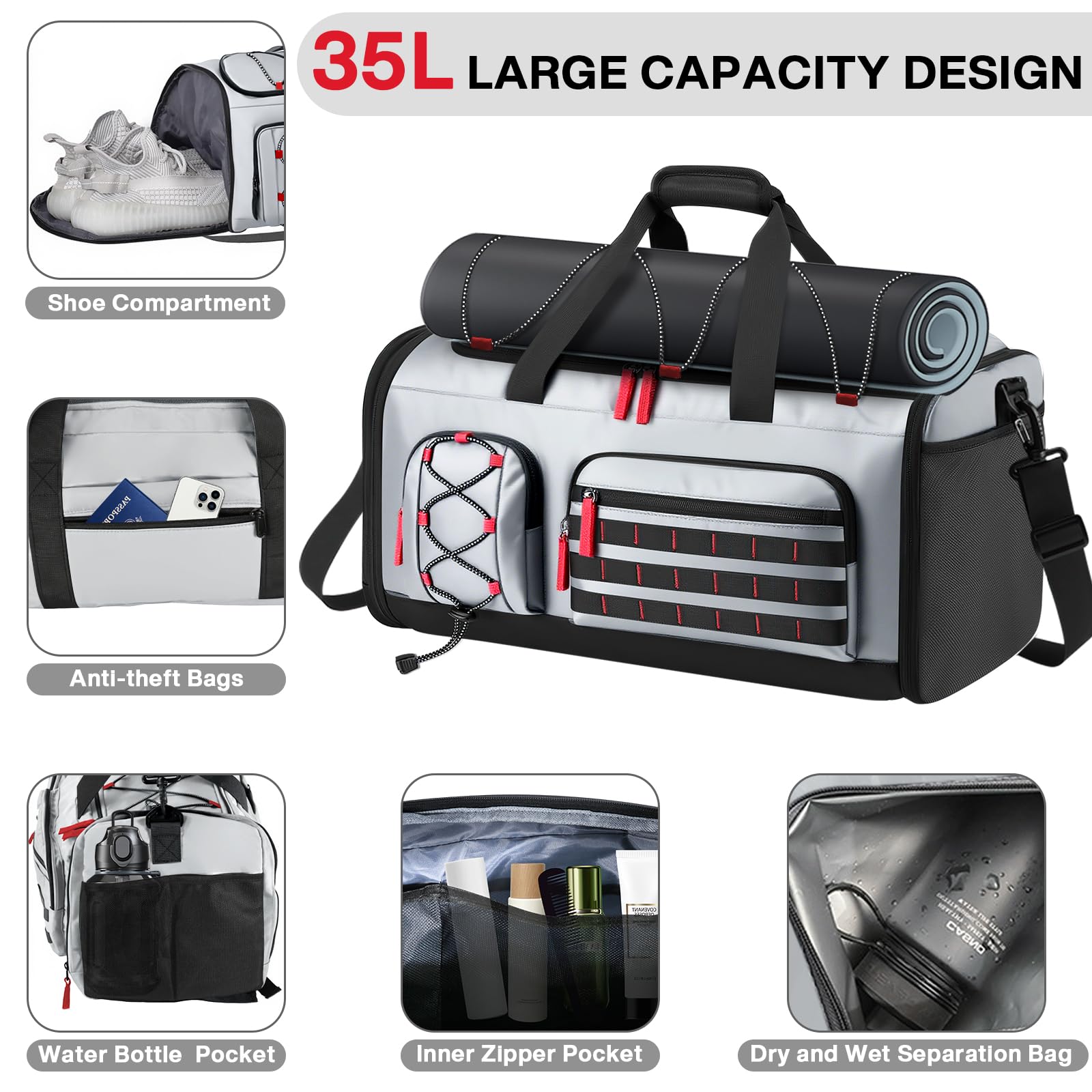 Sac de Sport 35l, Sac De Voyage avec Compartiment à Chaussures, Compartiments Sec Et Humide, Poche éTanche, pour Hommes Et Femmes, IdéAl pour des Vacances Relaxantes