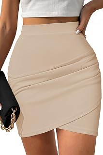 PinkQueen High Waisted Tulip Hem Mini Skirt for Women - Ruched Asymmetrical Bodycon Pencil Skirt for Date Night & Parties