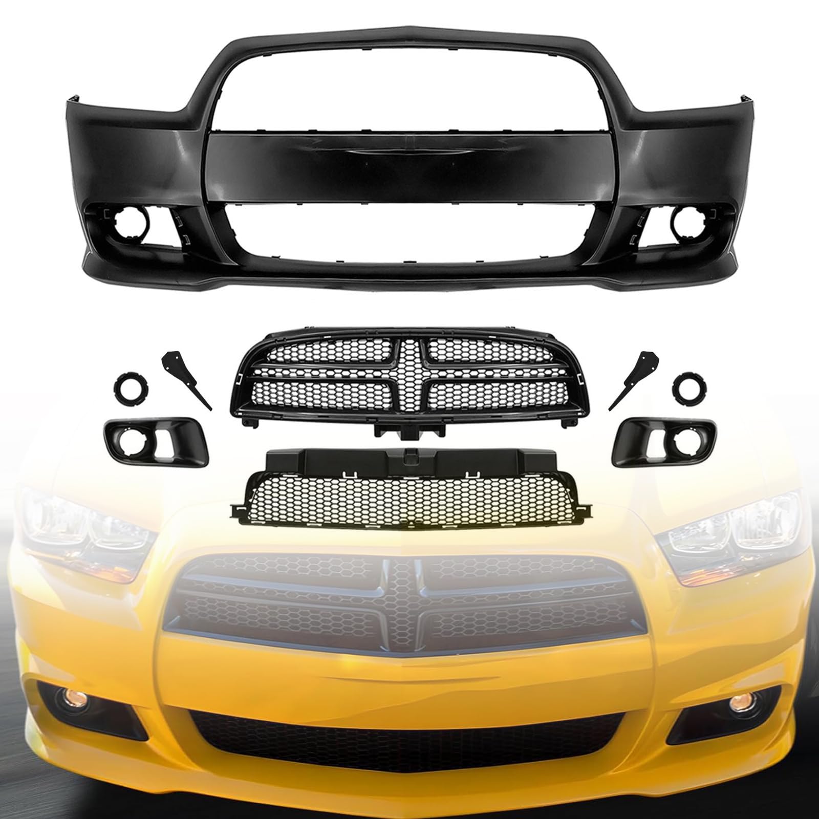New Front Bumper Grill Replacement Body Kit fits 2011 2012 2013 2014 Dodge Charger SRT8 Style - Front Bumper Set