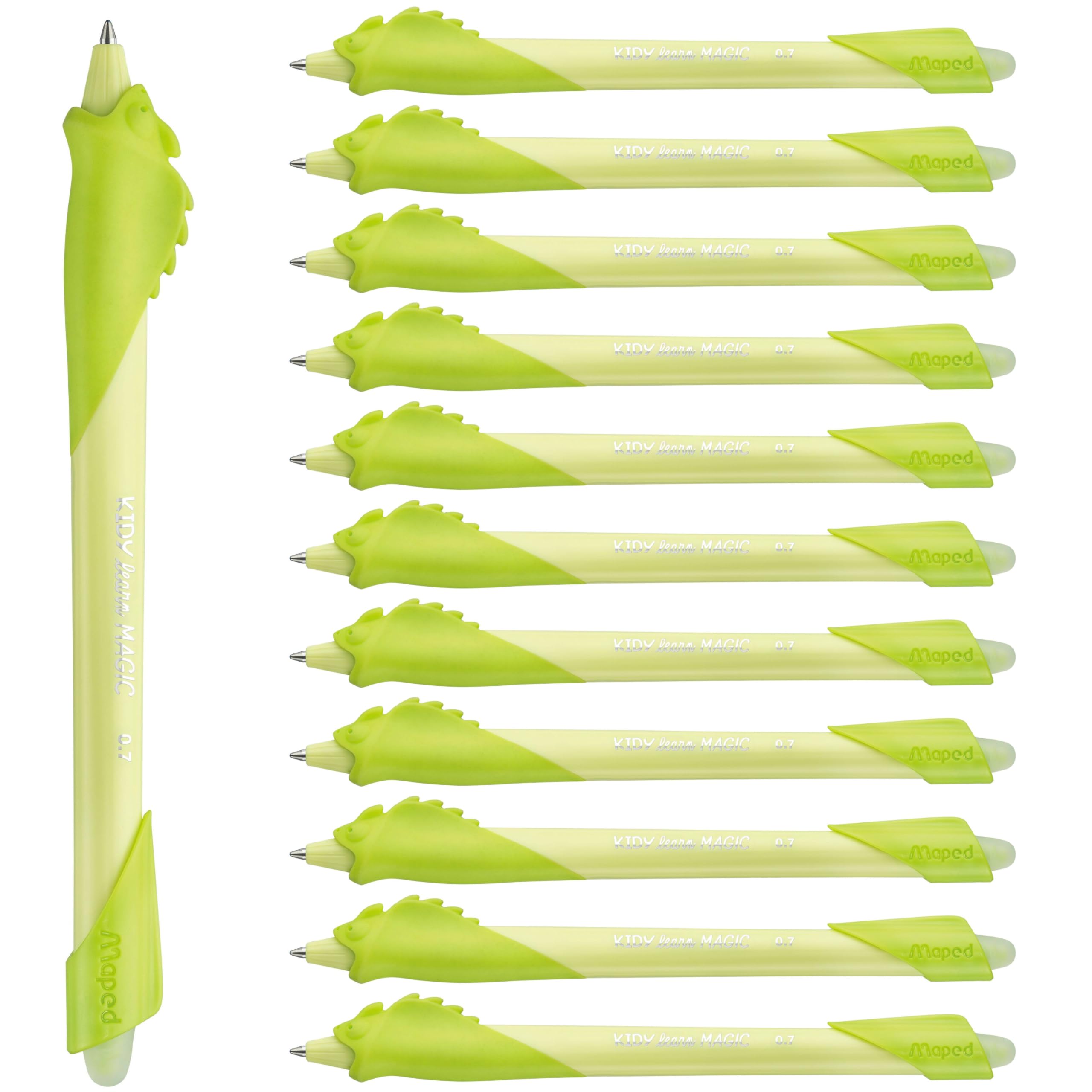 Maped - Kidy Learn Erasable Pen Box of 12 - Kids Chameleon Animal Pen with Built-in Eraser - Refillable and Ergonomic - Learning to Write - Primary School Supplies