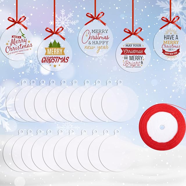 20PC Christmas Clear Round Acrylic Ornaments, Christmas Baubles for Craft, Hanging Christmas Tree Decorations, DIY Blanks Baubles, Christmas Blanks Cards, Ornament