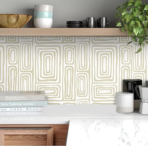 Miniatura 7 de GloryTik Papel tapiz autoadhesivo bohemio y moderno, color beige, papel de contacto para despegar y pegar, extraíble, autoadhesivo, geométrico, para