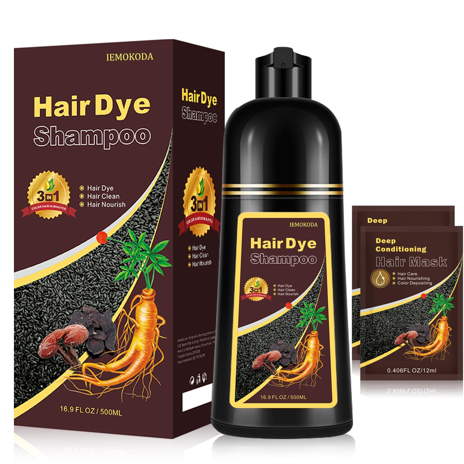 Instant Natural Brown Hair Color Shampoo - 3 in 1 for Gray Hair, 100% Coverage in 10-15 mins, Long Lasting, 16.9 Fl Oz