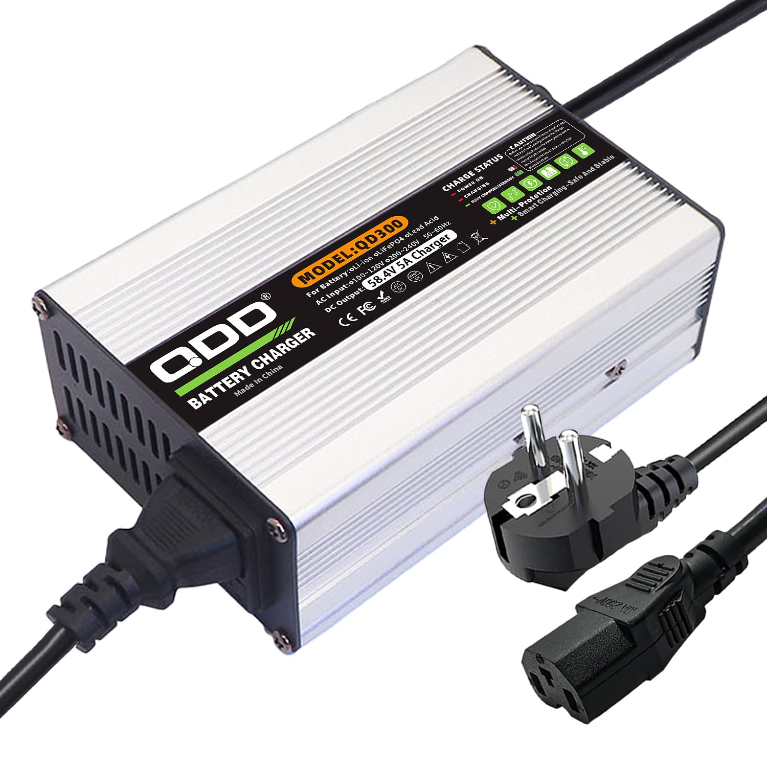 QDD Caricabatterie 58,4 V 5 A 58,4 V LiFePO4 Caricabatterie DC C13 N+ Connettore L per batteria LiFePO4 16S 48 V LiFePO4