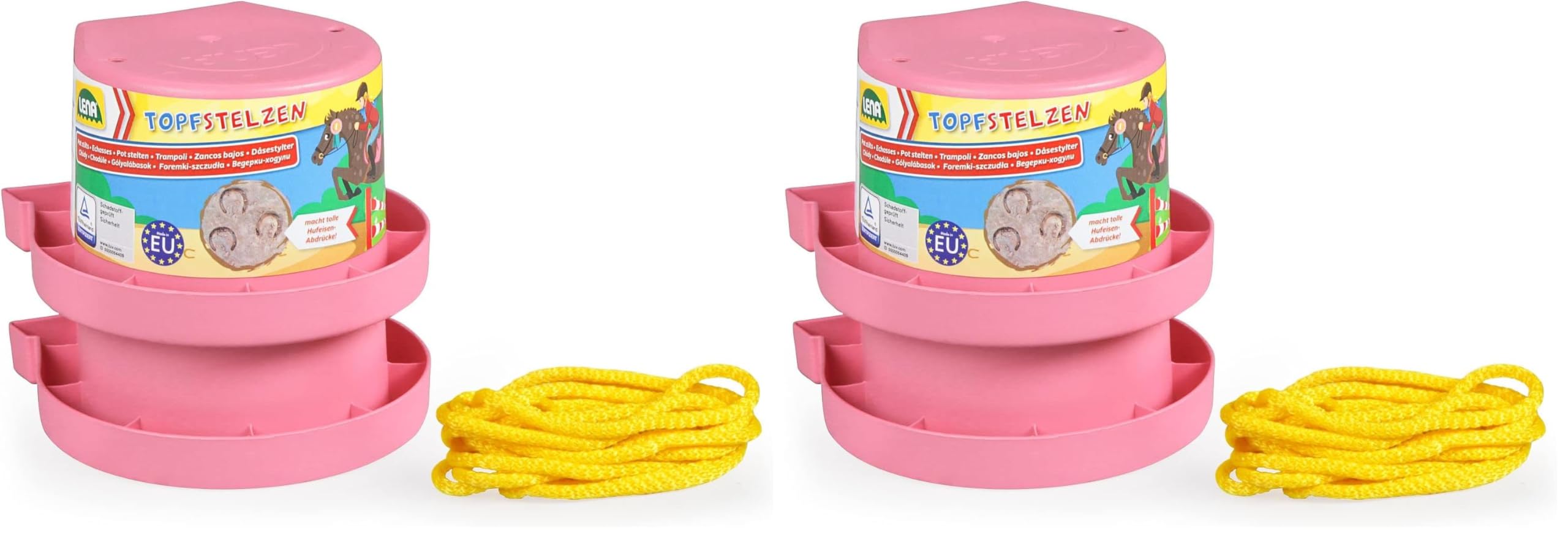 LENA Hufeisen Topfstelzen 13 cm, Laufdosen für Kinder, Kindertopfstelzen für Balancefähigkeit, rosafarben, ideal für Koordination & Motorik, TÜV Zertifiziert, ab 3 Jahren (Packung mit 2)