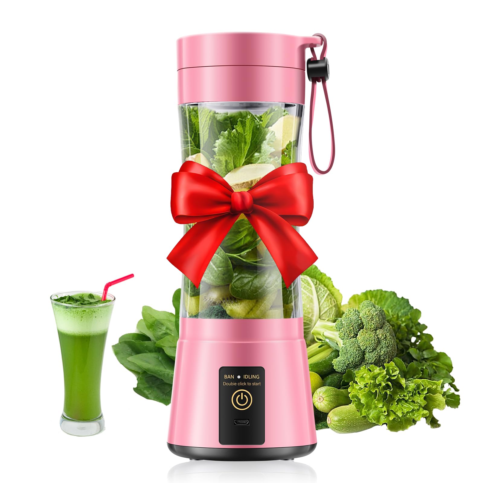 Cordless Portable Personal Size Blender - USB Rechargeable Blender for Smoothies and Shakes, 6 Blades with 380Ml BPA Free Juice Cup, Freshly Squeezed for Picnic/Sports