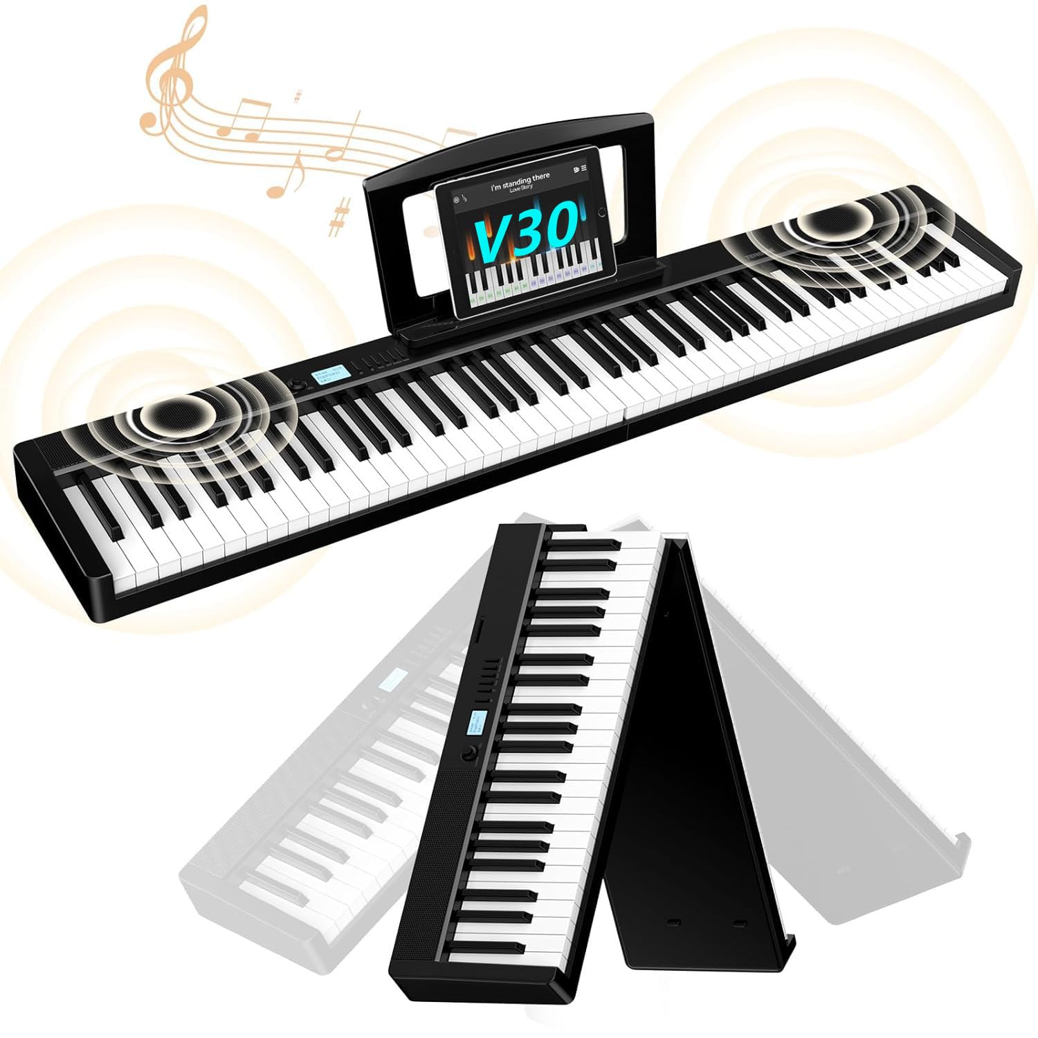 TERENCE Pieghevole Pianoforte Digitale 88 Tasti semi-pesati con batteria da 1800 mAh Altoparlanti 2x5W Bluetooth interfaccia MIDI supporto per spartiti Borsa adesiva Cavo audio con Pedale di sostegno