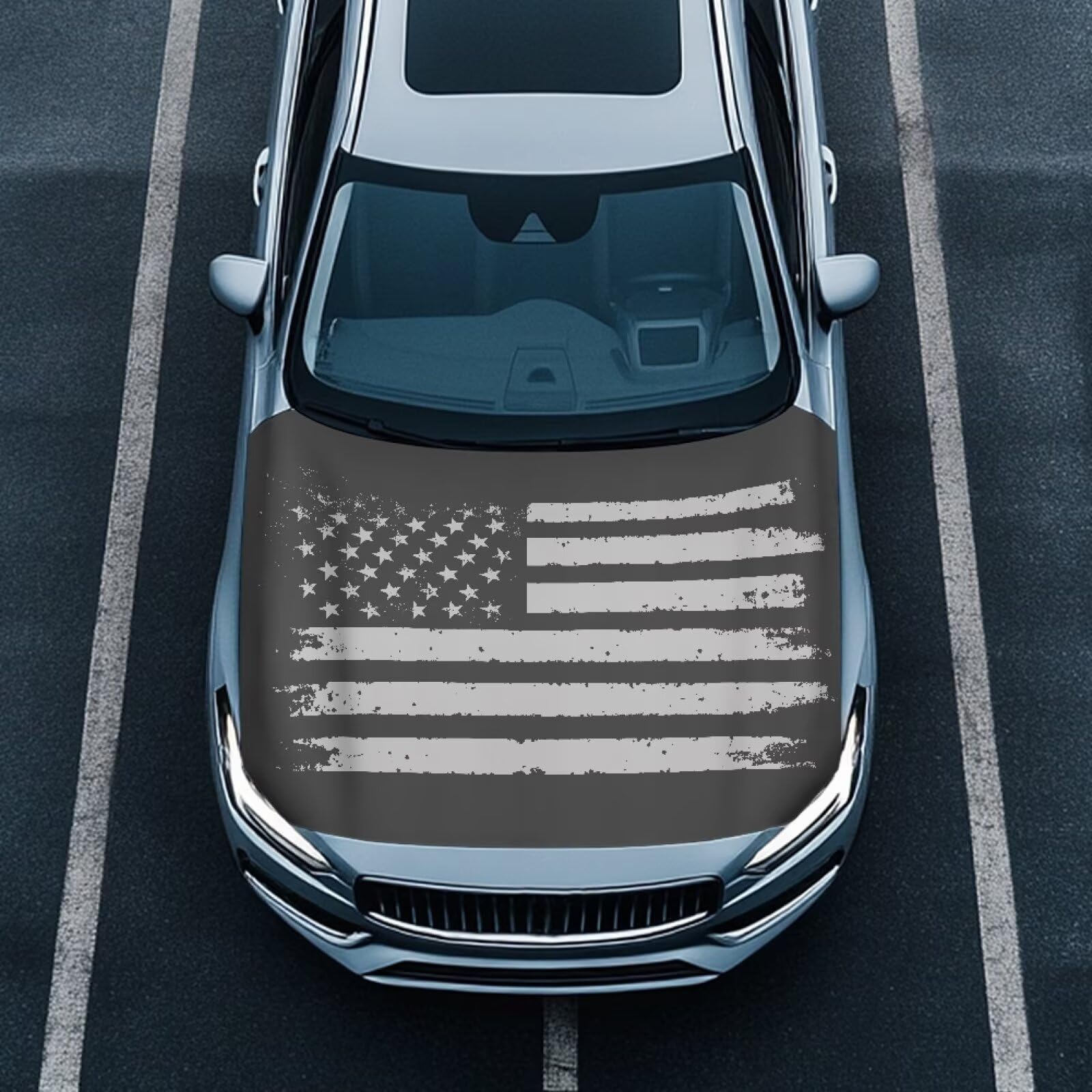 Renewold American Flag Black Trendy Car Hood Cover for Snow Protector for Festival Decorative Hood Wrap Blanket for Outdoor Leaves Exterior Car Accessories for Friend Family Boss