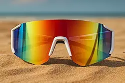 Óculos Esportivo Beach Tennis Ciclismo Pescaria Volei Praia Esqui Surf Lente Panoramica Proteção UV400 Espelhada Armação Em Acetato Unissex Branco Laranja
