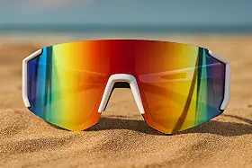Óculos Esportivo Beach Tennis Ciclismo Pescaria Volei Praia Esqui Surf Lente Panoramica Proteção UV400 Espelhada Armação Em Acetato Unissex Branco Laranja